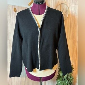 Sioni Black Knit Cardigan Pearl Trim